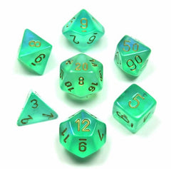 Chessex Dice Sets: Light Green/Gold Borealis Polyhedral 7-Die Set-1