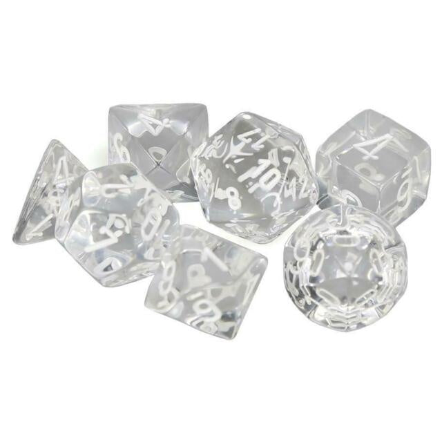 Chessex Dice Sets: Clear/white Translucent Polyhedral 7-Die Set-1