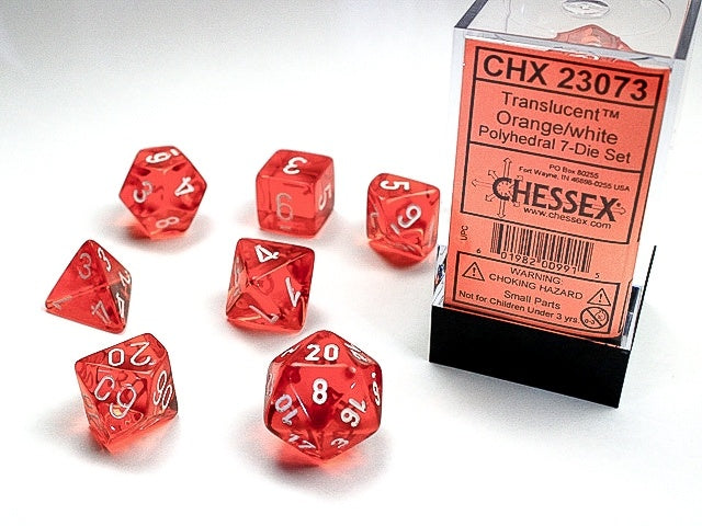 CHX 23073 Translucent Polyhedral Orange/White 7-Die Set-1