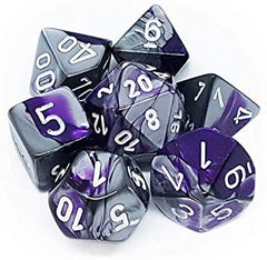 Chessex Dice Sets: Purple-Steel/White Gemini Polyhedral 7-Die Set-1