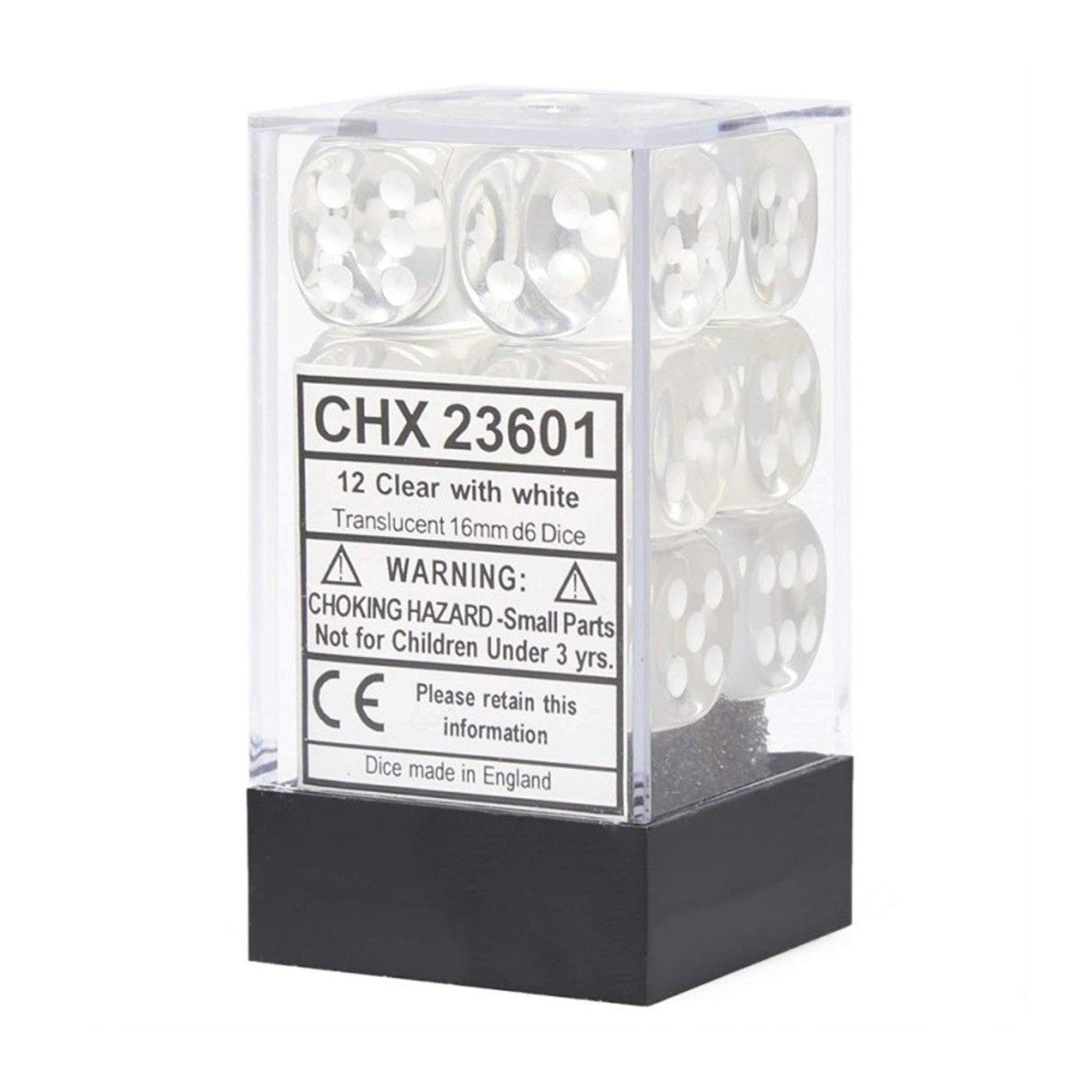 CHX 23601 Translucent 16mm d6 Clear/White Block (12)-1