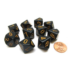 CHX 25228 Opaque Black/gold Set of Ten d10s-1