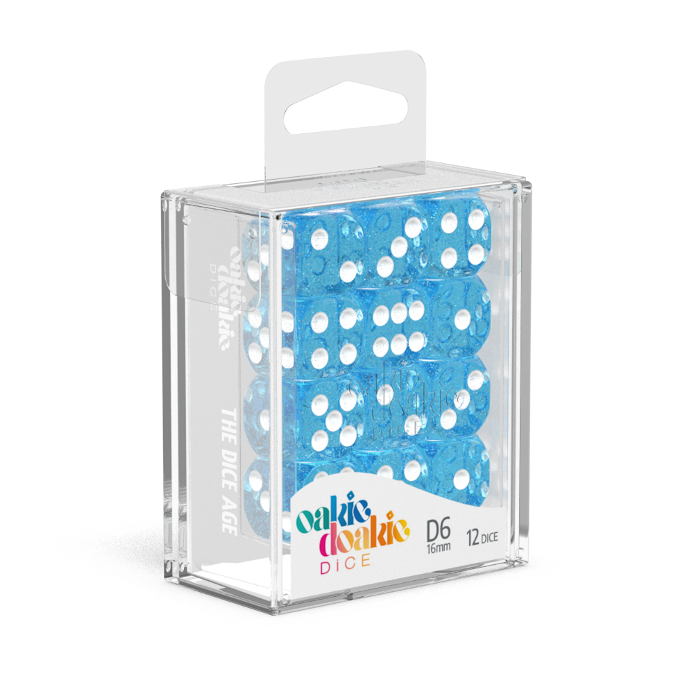 Oakie Doakie Dice D6 16 mm Speckled - Light Blue (12)-1
