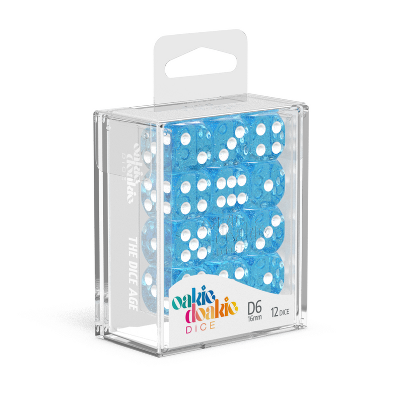 Oakie Doakie Dice D6 16 mm Speckled - Light Blue (12)-1