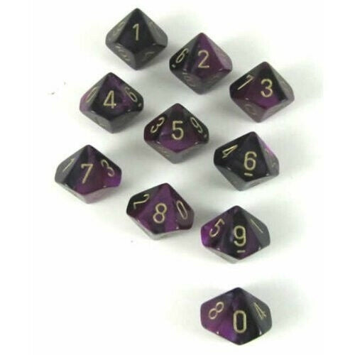 CHX 26240 Gemini Polyhedral Black-Purple/Gold Set of Ten d10s-1