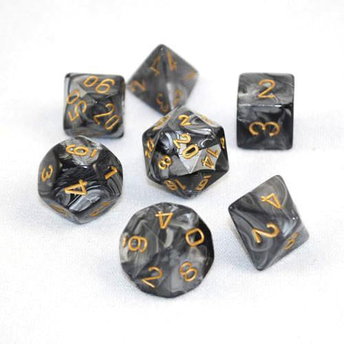 Chessex Dice Sets: Black/Gold Lustrous Polyhedral 7-Die Set-1