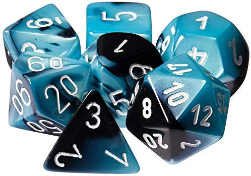 Chessex Dice Sets: Gemini Black-Shell/White Polyhedral 7-Die Set