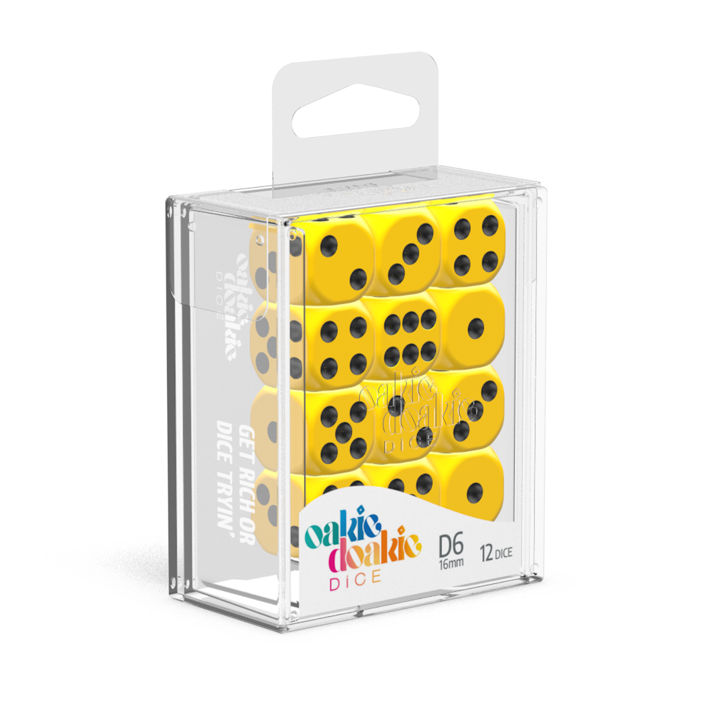 Oakie Doakie Dice D6 16 mm Solid - Yellow (12)-1