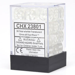 CHX 23801 Translucent 12mm d6 Clear/White Block (36)-1
