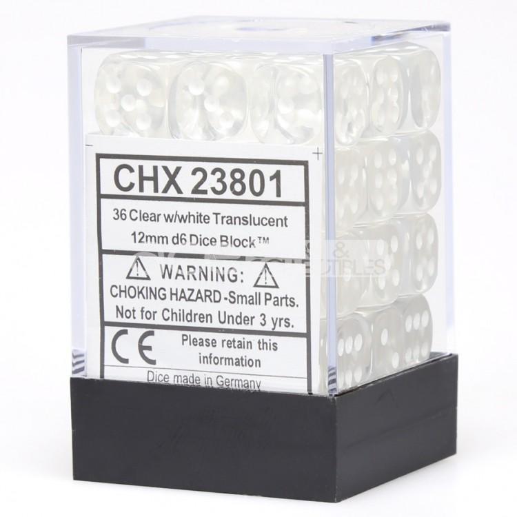 CHX 23801 Translucent 12mm d6 Clear/White Block (36)