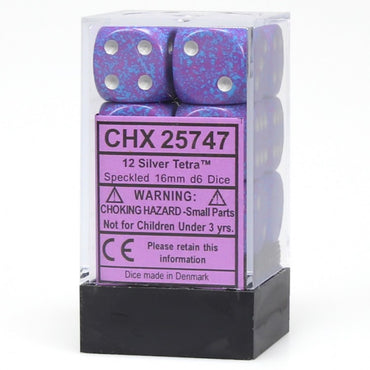 CHX 25747 Speckled 16mm d6 Silver Tetra Block (12)