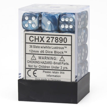CHX 27890 Lustrous 12mm d6 Slate/White Block (36)