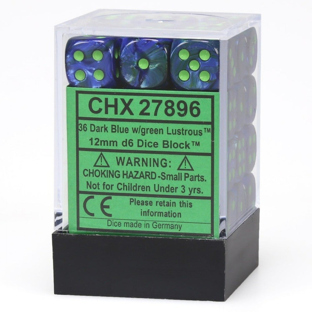 CHX 27896 Lustrous 12mm d6 Dark Blue/Green Block (36)
