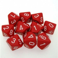 CHX 26204 Opaque Red/White Set of Ten d10s-1