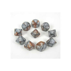 CHX 26224 Gemini Polyhedral Copper-Steel/White Set of Ten d10s-1