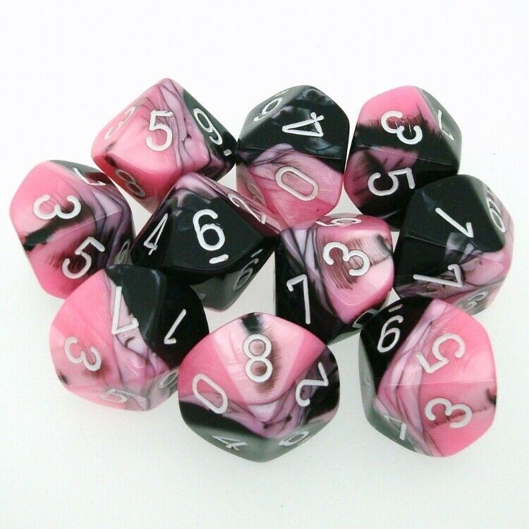 CHX 26230 Gemini Polyhedral Black-Pink/White Set of Ten d10s-1