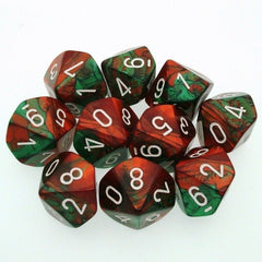 CHX 26231 Gemini Polyhedral Green-Red/White Set of Ten d10s-1