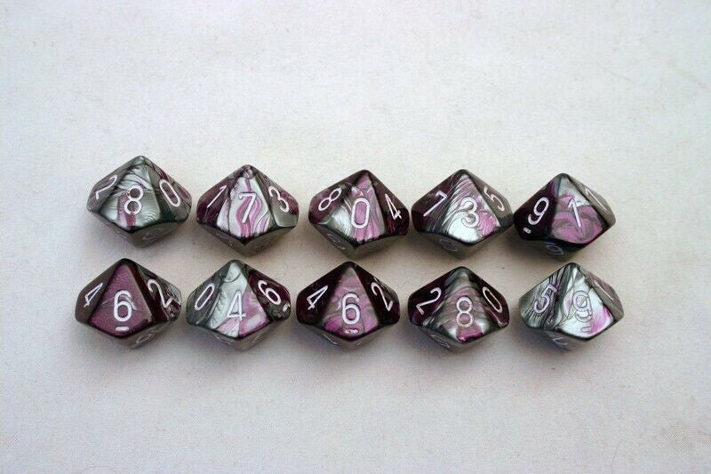 CHX 26232 Gemini Polyhedral Purple-Steel/White Set of Ten d10s-1