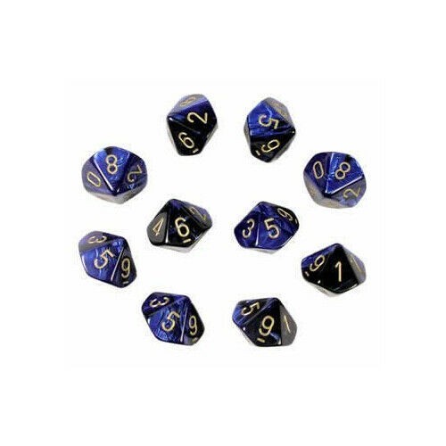 CHX 26235 Gemini Polyhedral Black-Blue/Gold Set of Ten d10s-1