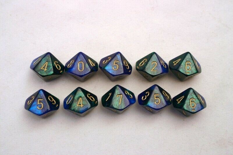 CHX 26236 Gemini Polyhedral Blue-Green/Gold Set of Ten d10s-1