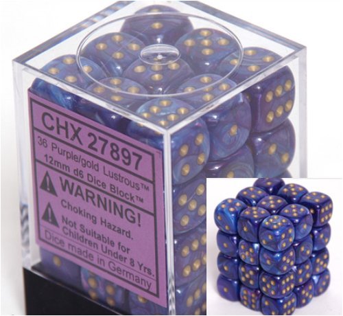 CHX 27897 Lustrous 12mm d6 Purple/Gold Block (36)