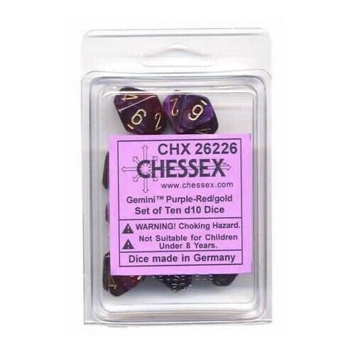 CHX 26226 Gemini Polyhedral Purple-Red/Gold Set of Ten d10s-1
