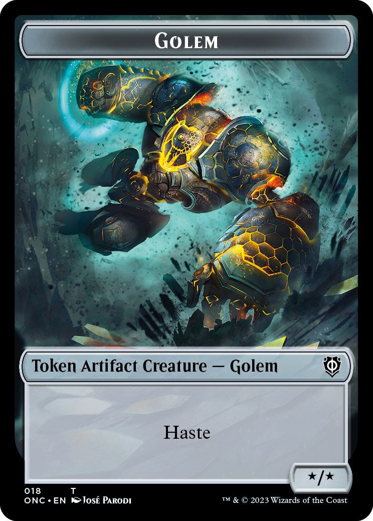 The Monarch // Golem Double-Sided Token [Phyrexia: All Will Be One Commander Tokens]-2