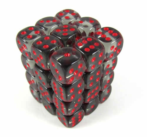 Chessex Dice Sets: Smoke/Red Translucent 12mm d6 (36)-1