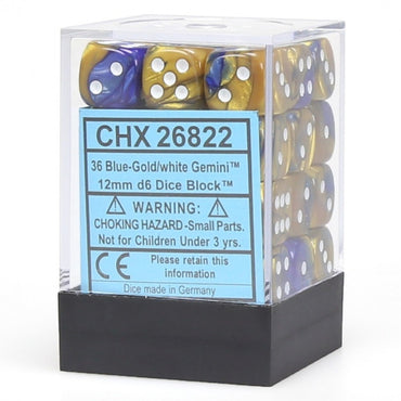 CHX 26822 Gemini 12mm d6 Blue-Gold/White Block (36)