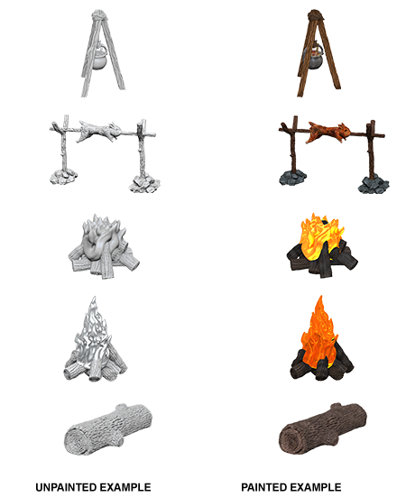 WizKids Deep Cuts Unpainted Miniatures Camp Fire & Sitting Log-1