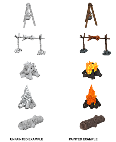 WizKids Deep Cuts Unpainted Miniatures Camp Fire & Sitting Log