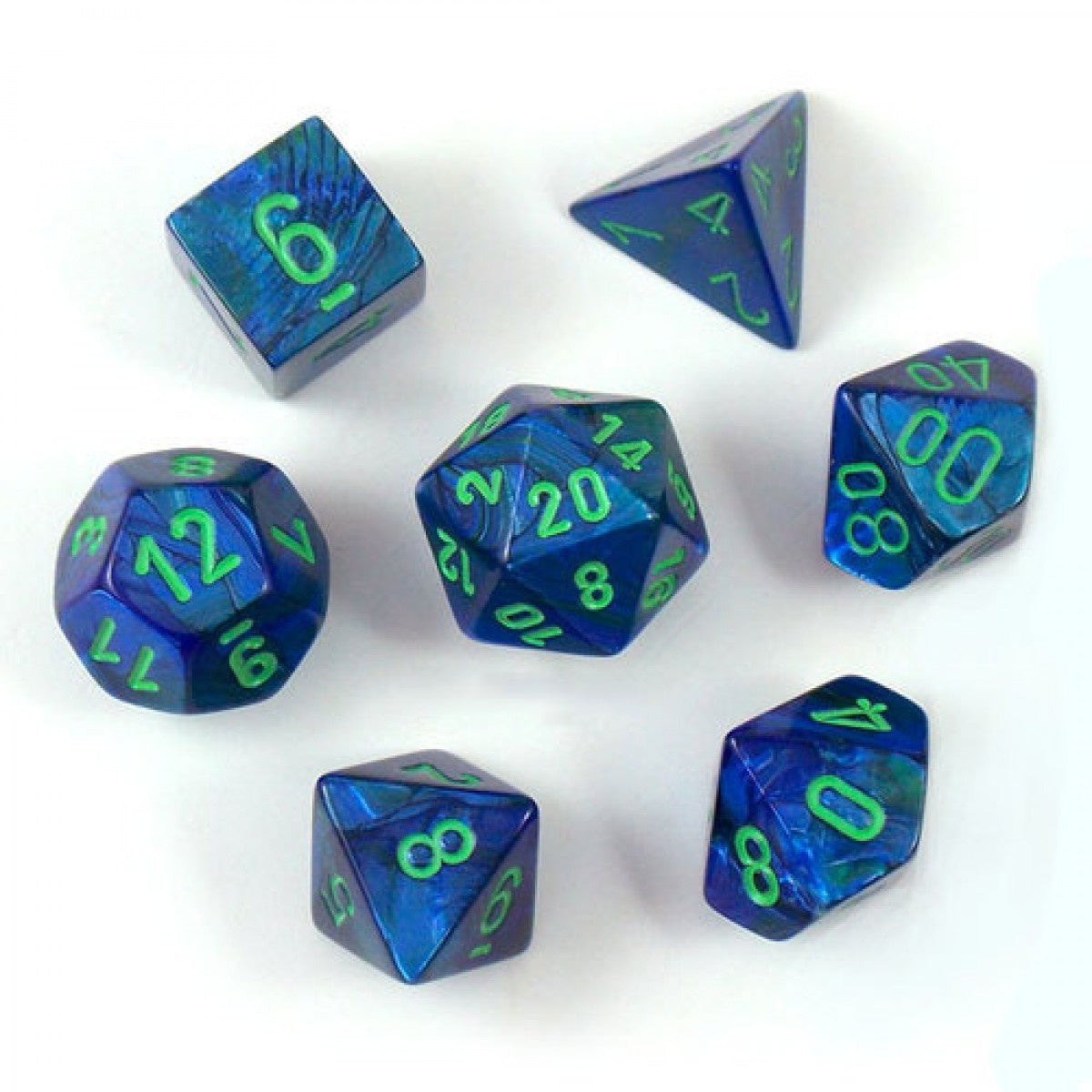 Chessex Menagerie Dark Blue/Green Lustrous Polyhedral 7-Die Set-1