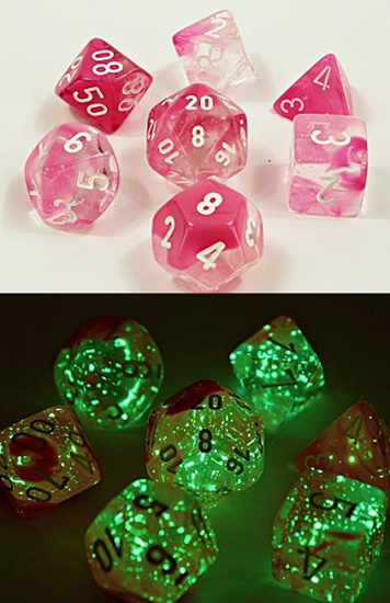 Gemini Polyhedral Clear-Pink/white Luminary 7-Die Set-1