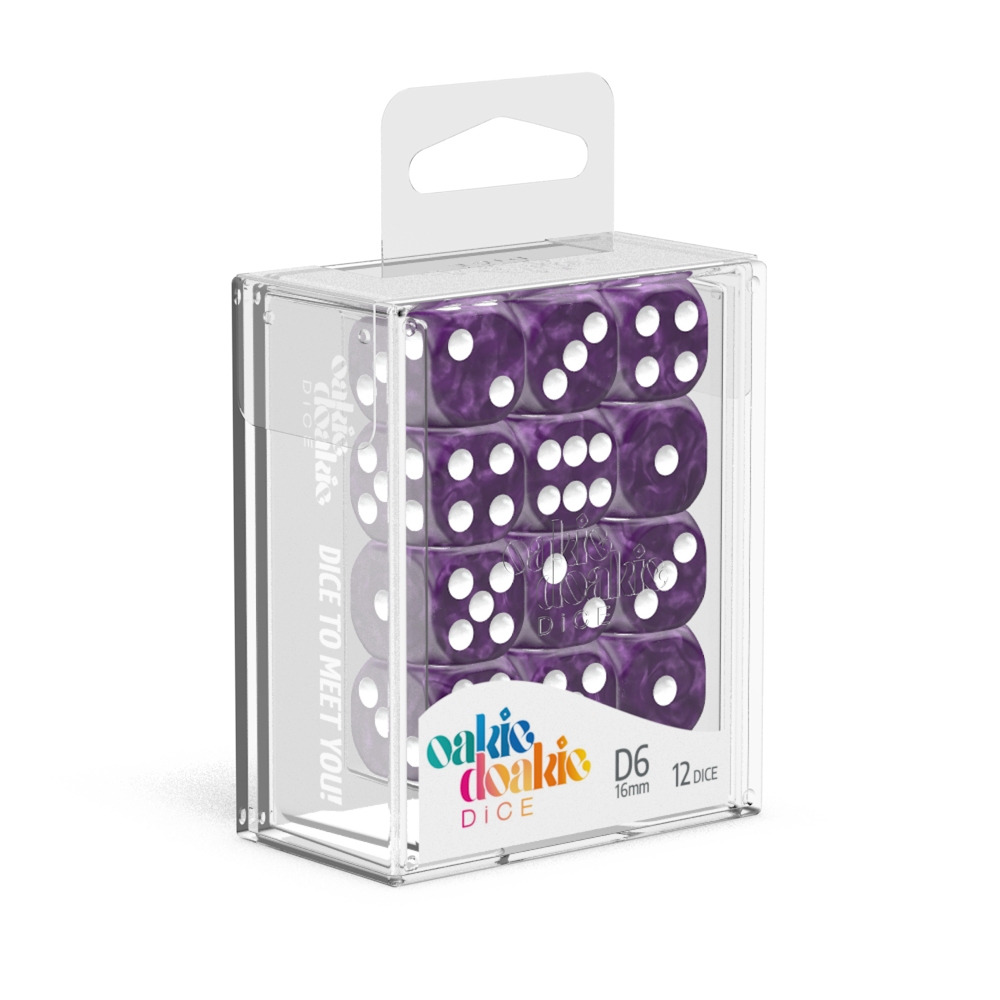 Oakie Doakie Dice D6 16 mm Marble - Purple (12)-1