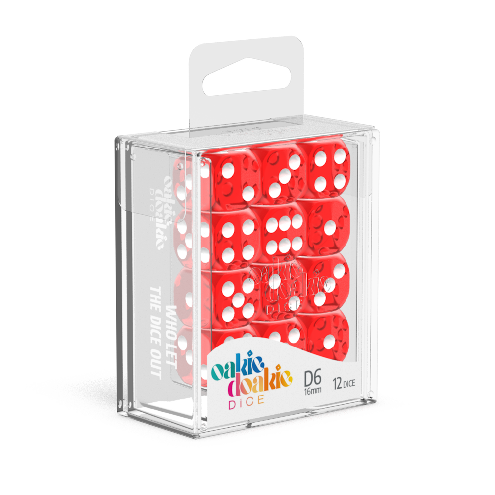 Oakie Doakie Dice D6 16 mm Translucent - Red (12)-1