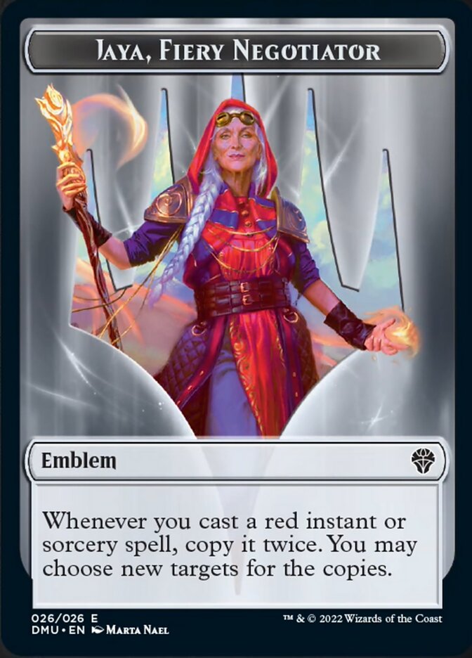 Jaya, Fiery Negotiator Emblem [Dominaria United Tokens]-1