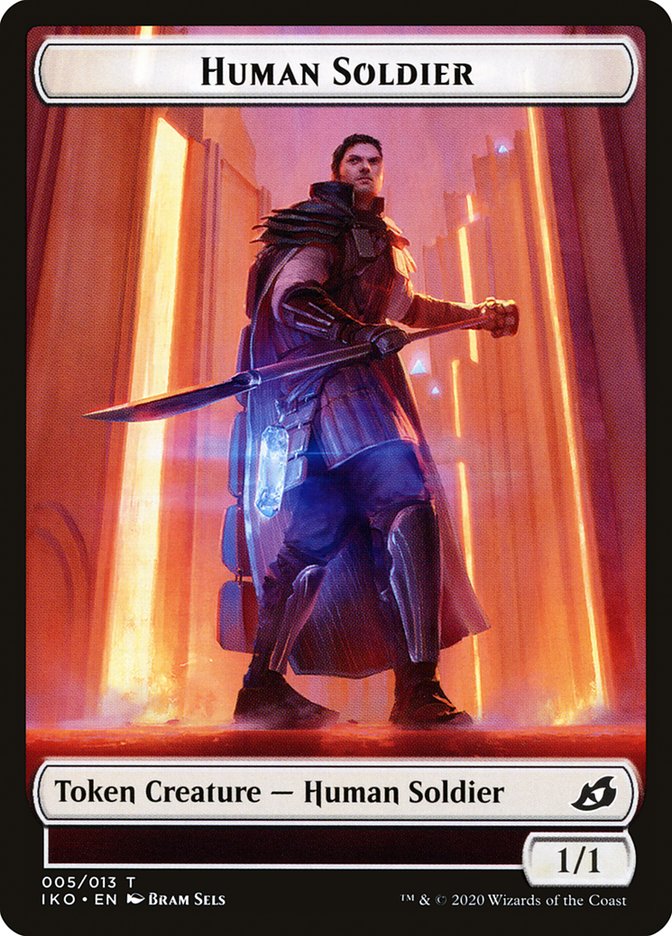 Dinosaur // Human Soldier (005) Double-Sided Token [Ikoria: Lair of Behemoths Tokens]-2