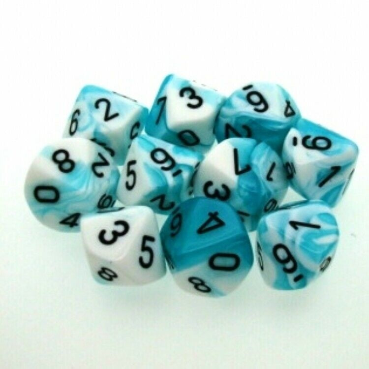 CHX 26244 Gemini Polyhedral Teal-White/Black Set of Ten d10s-1