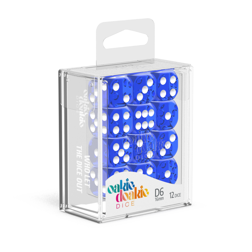 Oakie Doakie Dice D6 16 mm Translucent - Blue (12)-1