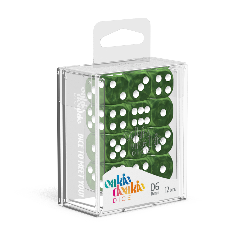 Oakie Doakie Dice D6 16 mm Marble - Green (12)-1