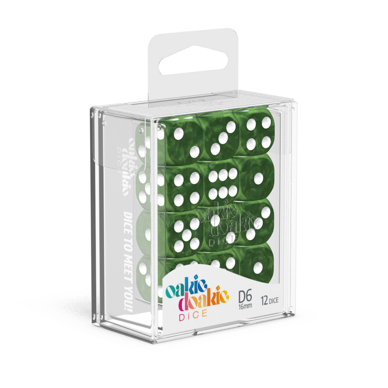 Oakie Doakie Dice D6 16 mm Marble - Green (12)-1