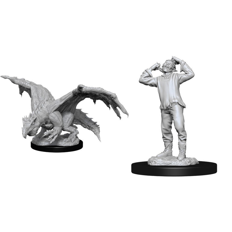 D&D Nolzurs Marvelous Unpainted Miniatures Green Dragon Wyrmling and Afflicted Elf-1