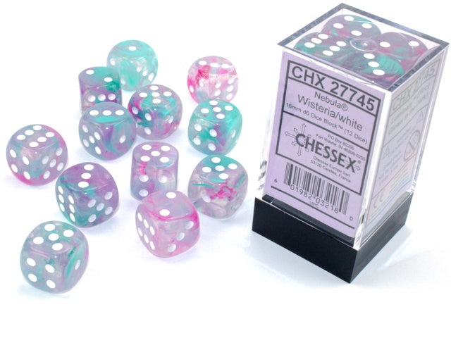 NebulaÂ® 16mm d6 Wisteria/white Luminary Luminary Dice Block (12 dice)