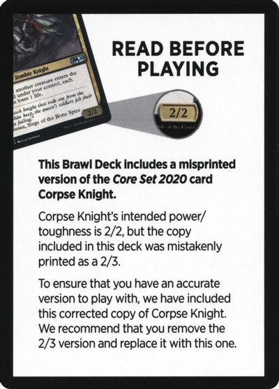 Corpse Knight Reminder Card (Knights' Charge Brawl Deck) [Core Set 2020 Tokens]-2