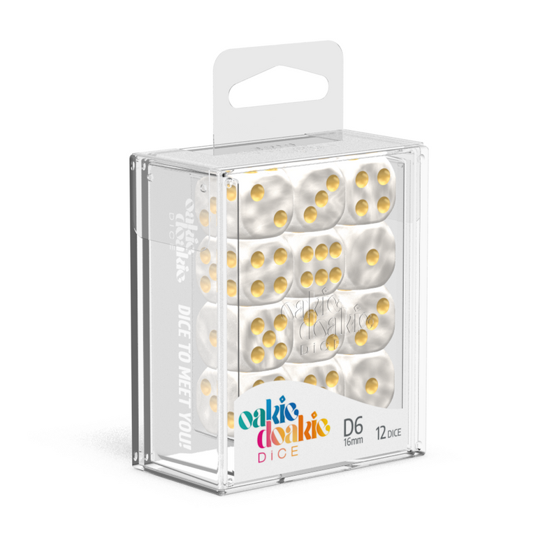 Oakie Doakie Dice D6 16 mm Marble - White (12)-1