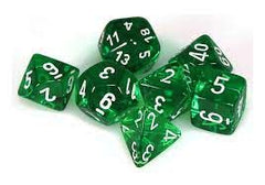 Chessex Dice Sets: Green/white Translucent Polyhedral 7-Die Set-1