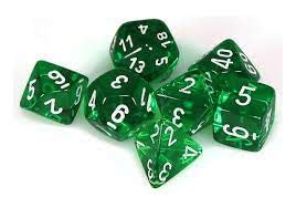 Chessex Dice Sets: Green/white Translucent Polyhedral 7-Die Set-1