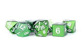 MDG 16mm Metal Poly Dice Set: Metal Green w/ White Numbers