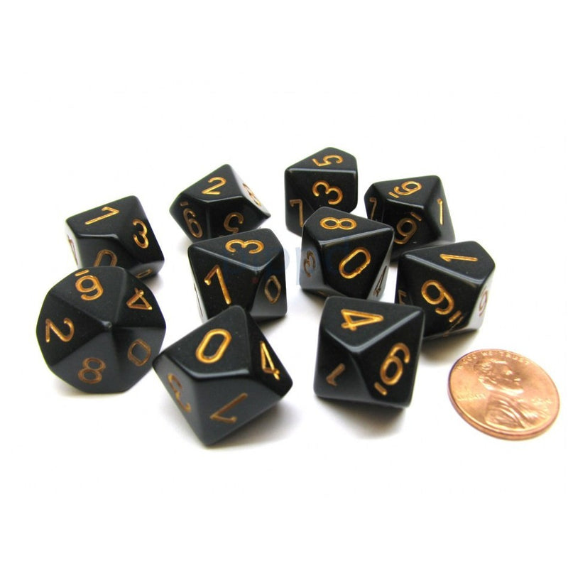 CHX 25228 Opaque Black/gold Set of Ten d10s-1