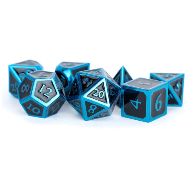 MDG 16mm Metal Polyhedral Dice Set: Blue w/ Black Enamel